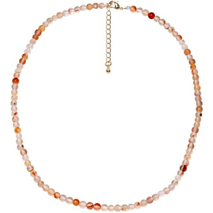 Simple 4mm Gemstones and Crystals Choker Necklace Unisex 16"-18" | Necklaces for Women Men, Adjustable, 40-45 cm Chain Length, Handmade, Spiritual Gemstones, Positive Energy, Daily Wear - style: Red Flower Agate