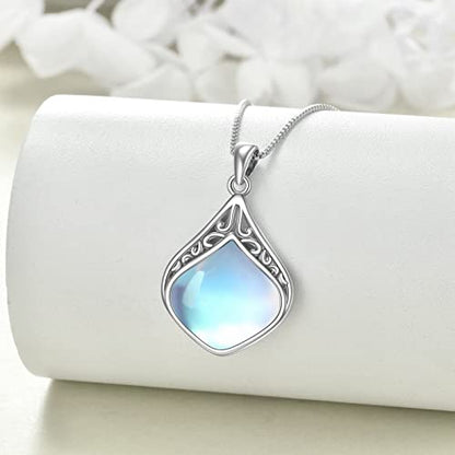 YAFEINI Teardrop Necklace Sterling Silver Filigree Irish Pendant Necklace Natural Stone Moonstone/Lapis Lazuli/Larimar/Moss Agate Necklace Jewelry - color: Moonstone teardrop necklace