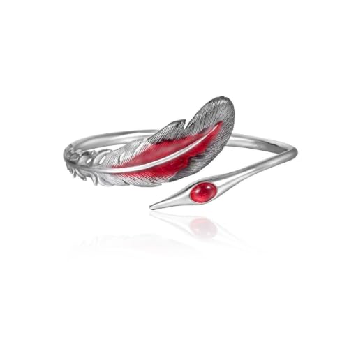 Innocence S925 Silver-Plated Antique Wide Feather Cuff Bracelet For Men Women Adjustable Retro Twisted Feathers Bracelets Gift Jewelry - color: Feather E