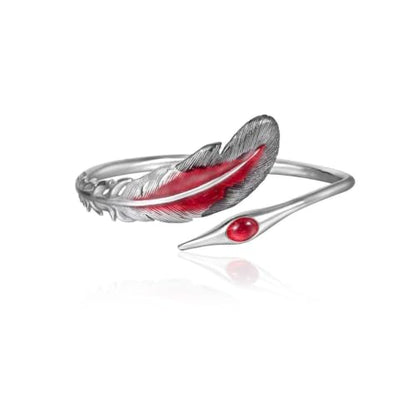 Innocence S925 Silver-Plated Antique Wide Feather Cuff Bracelet For Men Women Adjustable Retro Twisted Feathers Bracelets Gift Jewelry - color: Feather E
