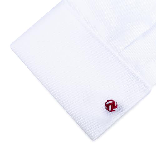 HONEY BEAR Round Silk Knot Elastic Fabric Cufflinks for Men Women 1 Pair | Wedding Business, Tarnish-Resistant, for Groomsmen, Father, Husband, Wife, Anniversary, and Formal Events - style: Dark Red with White