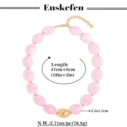 Chunky Beaded Necklaces for Women Statement Necklace | Bold Chunky Choker, Large Resin Beads, Adjustable Necklace, Boho Trendy Summer Beach Holiday Jewelry - color: Pink-04