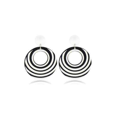Black and White Acrylic Earrings Dangle Trendy Long Water Drop Earrings Fashion Geometric Resin Statement Earrings Boho Lightweight Jewelry for Women - style: Round