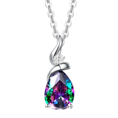 FANCIME 14K Solid White Gold Birthstone Pendant Necklace for Women with Diamond Pear Shaped Teardrop Necklace Birthday Gifts for Mom Women,Sterling Silver Chain 16" + 2" Extender - color: 06-Alexandrite