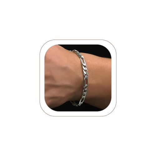 ChainsHouse Figaro Link Chain Bracelet for Men Stainless Steel Jewelry | Black/ Gold Bracelets Men, 6/9/13mm Figaro Cuabn Bracelets 7.5"/8.3", Chunky Hip Hop Wrist Hand Chain Bracelet for Gift - color: e: 6mm-stainless