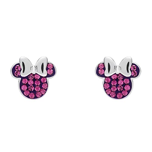 Disney Minnie Mouse Jewelry, Sterling Silver Pave Birthstone Crystal | Stud Earrings - color: February-Amethyst Purple Crystal