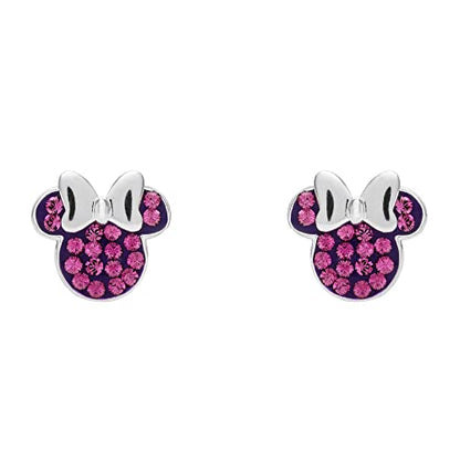 Disney Minnie Mouse Jewelry, Sterling Silver Pave Birthstone Crystal | Stud Earrings - color: February-Amethyst Purple Crystal