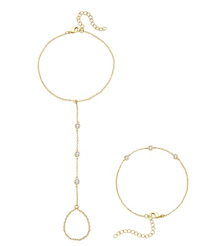 Gold Bracelets for Women, 14K Gold Plated Stackable Bracelet Stack Set Adjustable Charm Paperclip Chain Cuban Link Layered Waterproof Jewelry Sets Gifts for Womens 6.5 Inch - color: Gold Style B