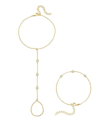 Gold Bracelets for Women, 14K Gold Plated Stackable Bracelet Stack Set Adjustable Charm Paperclip Chain Cuban Link Layered Waterproof Jewelry Sets Gifts for Womens 6.5 Inch - color: Gold Style B