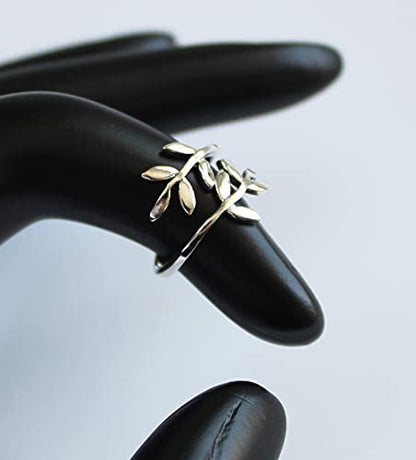 Toe Ring | Leaf Wrap Around .925 Sterling Silver | Adjustable Size Ring For Toe or Mid Finger