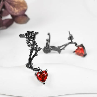 Ear Climbers Earrings for Women Sterling Silver Vintage Ear Crawler Earrings Jewelry Gifts for Women - style: black rose