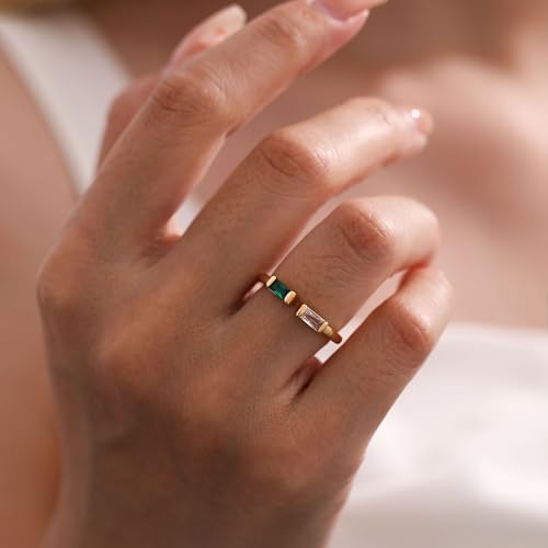 WFYOU Gold Birthstone Rings for Women - Non Tarnish Dainty 14K Gold Plated Stackable CZ Rings for Her & Couples - Personalized Jewelry Gift for Birthday - color: 1-2.January(Garnet)-February(Amethyst)
