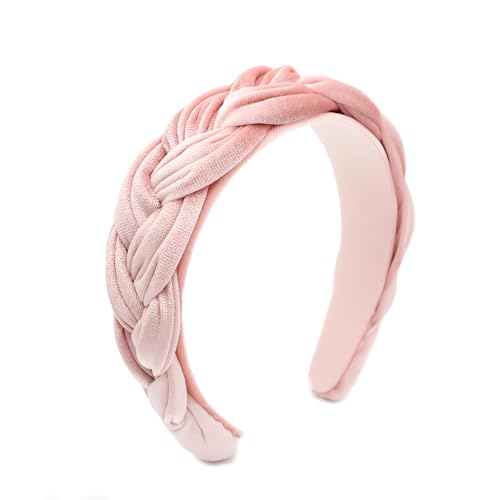 Pink Headbands for Women Braided Headbands Velvet Padded Hairbands Cute Hair Accessories for Women Girl - color: Pink