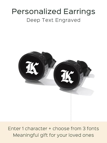 ChicSilver 925 Sterling Silver Viking Rune Natural Black Onyx Stud Earrings For Women Men - style: A: Side Runes-Black-Engraving