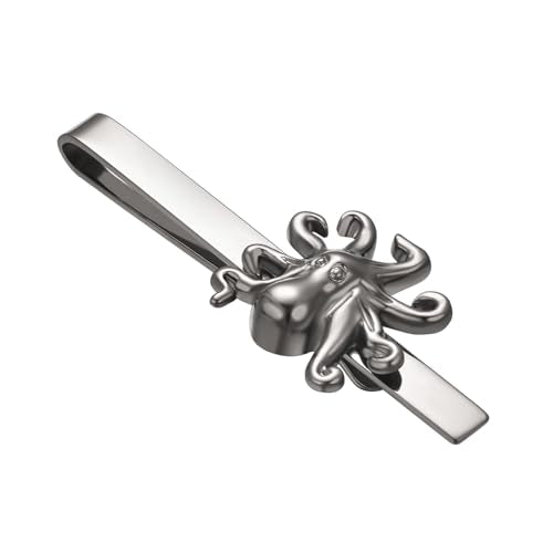 Silver Tie Clip for Mens Stainless Steel Novelty Feather Bat Bee Tie Bar Suitable For Necktie Bar Clip - style: Black Octopus Tie Clip