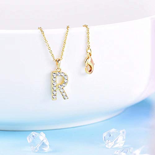 Tarsus Initial Cubic Zirconia Necklace for Women Teens | Jewelry Gifts for Women Adjustable Chain 18" + 2" - style: Gold-R-Diamond style