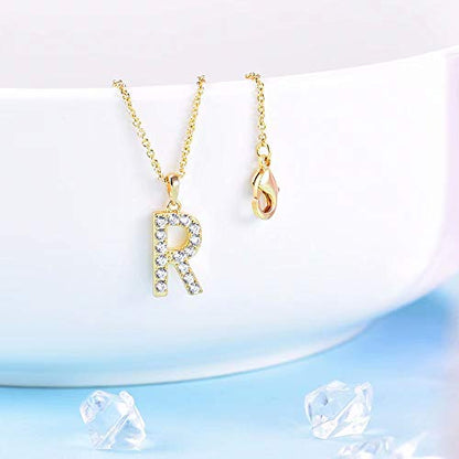 Tarsus Initial Cubic Zirconia Necklace for Women Teens | Jewelry Gifts for Women Adjustable Chain 18" + 2" - style: Gold-R-Diamond style