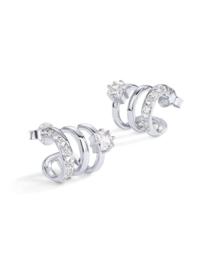 PAVOI 14K Gold Plated Cubic Zirconia Segment Triple Hoop Earrings for Women | Hypoallergenic Earrings with 925 Sterling Silver Posts, Statement Triple Hoop Stud Earrings - color: White Gold