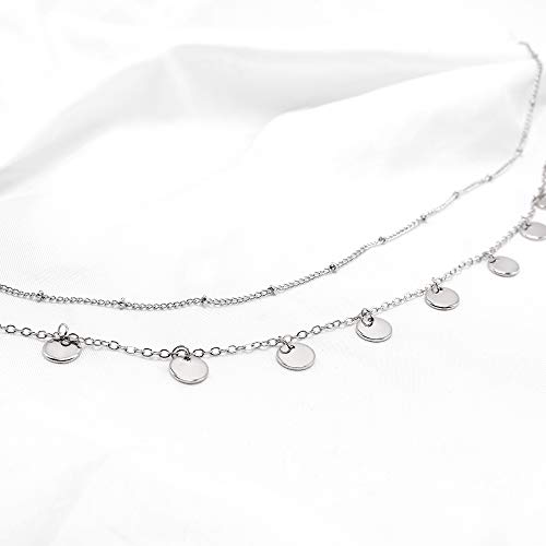 Aisansty Dainty Layered Choker Necklaces Handmade Coin Tube Star Pearl Pendant Multilayer Adjustable Layering Chain Gold Plated Necklaces Set for Women - color: Silver, style: Silver Coin Charms