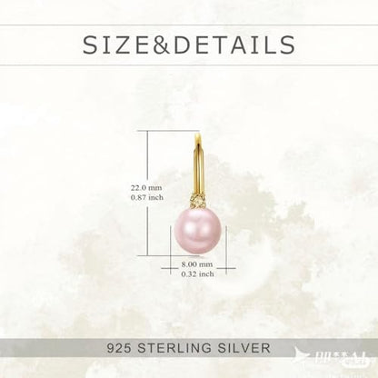 TIGER RIDER Pearl Earrings 925 Sterling Silver Leverback Hypoallergenic Drop Earring Jewelry for Women Birthday Gifts - style: Pink Pearl