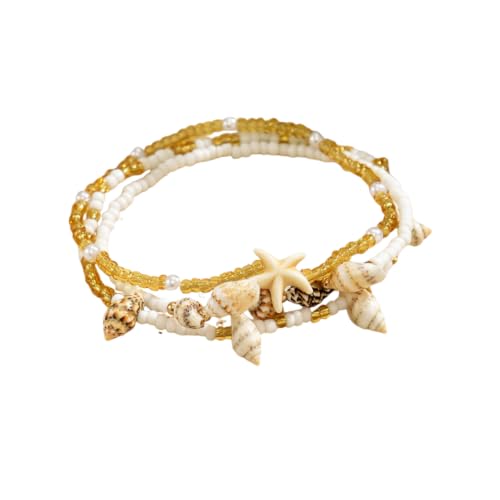 DATOA Boho Ankle Bracelets Set for Women Layered Beaded Seashell Turtle Conch Foot Chain Hawaiian Summer Beach Anklet Vacation Jewelry - color: 3Pcs White