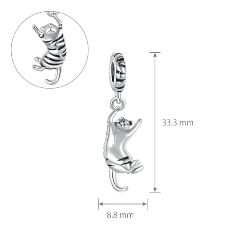 Ginger Cat Playing Tabby Dangle Charm Compatible with Pandora Charms Bracelets with CZ Birthstones for Cat Lovers Women Mother's Day - style: Tabby Cat