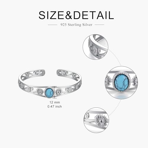 925 Sterling Silver Oval Turquoise Exquisite Cuff Bracelet Boho Style Adjustable Bracelet Jewelry Gifts for Women Mother - style: Cuff Bracelet 2