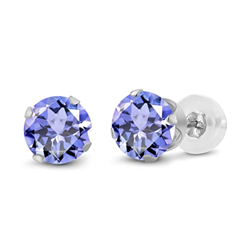 Gem Stone King 14K Gold Gemstone Birthstone Stud Earrings For Women Men | 4MM Round Cut | Solitaire Gold Studs with Secure Backs | Fine Jewelry for Her Him Mom Dad Wife - color: Tanzanite-December