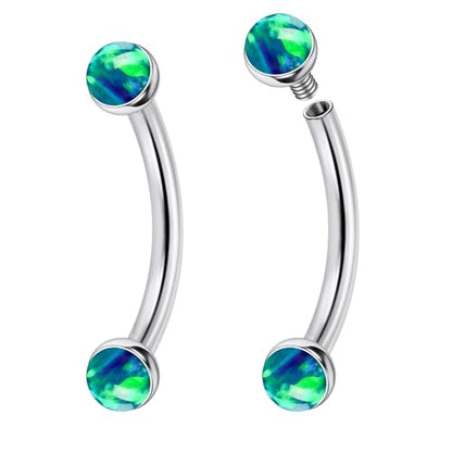 Jenxnjsjo F136 Titanium 16g 6/8/10mm Opal Eyebrow/Rook/Snug/Vertical-Labret/VCH/Snake-Eyes/Anti-Tragus/Christina/Daith/Belly-Button/Bridge/Hood/Surface Curved Barbell Piercing Jewelry for Women Men - color: Green Opal, size: 8mm