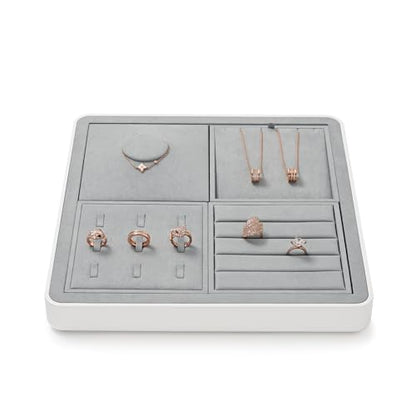 Microfiber Ring Display Stand Small Ring Tray Showcase | Jewelry Display Home Organizer Gray - size: 5.49" x 5.51" x 0.78"