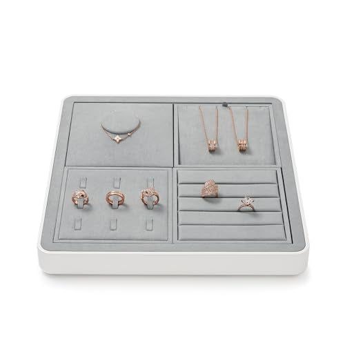 Microfiber 9 Slots Jewelry Pendant Display Tray | Jewelry Necklace Organizer Display Tray Gray - size: 5.5" x 5.49" x 0.78"