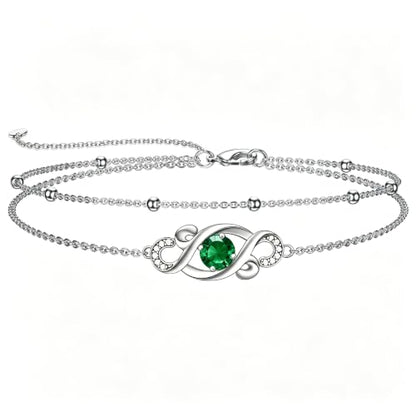 Dorunmo Birthstone Infinity Love Bracelet for Women 925 Sterling Silver Sparkling Gemstone Double Layered Adjustable Bracelets Birthday Jewelry Gifts for Mom Women - color: 05-May-Emerald