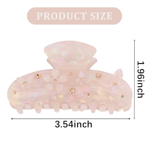2 Pack Hair Claw Clips, White Pink Rhinestone Floral Large Shark Clips for Thick Hair Women Hair Accessories - color: White and Pink -1
