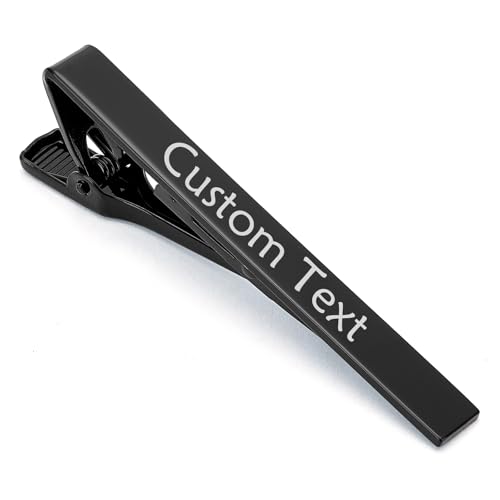 Custom Father Gifts Personalized Tie Clips for Men Custom Tie Bar Clips | Classic Pinch Engraved Text Stainless Steel Tie Bar Dad Personalized Gift Fathers Day - color: BLACK