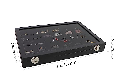 Wudygirl Earring Organizer Leather Jewelry Tray with Lid 13.7"x9.4" Black | 30 Grid Jewelry Organizer with Velvet Liner, Ideal for Jewelry Storage, Dresser Drawer or Gift, Dustproof Design - style: 30 Grid Tray