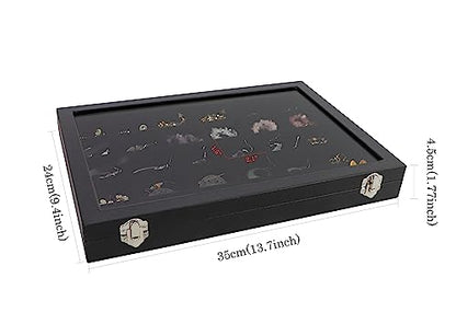 Wudygirl Earring Organizer Leather Jewelry Tray with Lid 13.7"x9.4" Black | 30 Grid Jewelry Organizer with Velvet Liner, Ideal for Jewelry Storage, Dresser Drawer or Gift, Dustproof Design - style: 30 Grid Tray