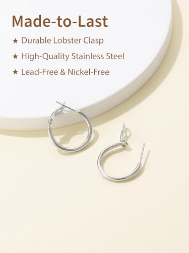 FindChic Thin Hoop Earrings for Women,Silver/Black/Gold Plated 20-100mm - color: Silver, size: 20mm