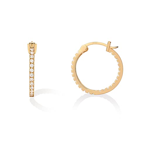 PAVOI 14K Gold Plated 925 Sterling Silver Post Cubic Zirconia Hoop Earrings | 925 Sterling Silver Posts, Cubic Zirconia Hoop Earrings for Women, Rhinestone Hoop Earrings, Sparkly Hoops - color: Yellow Gold, size: 20 Millimeters