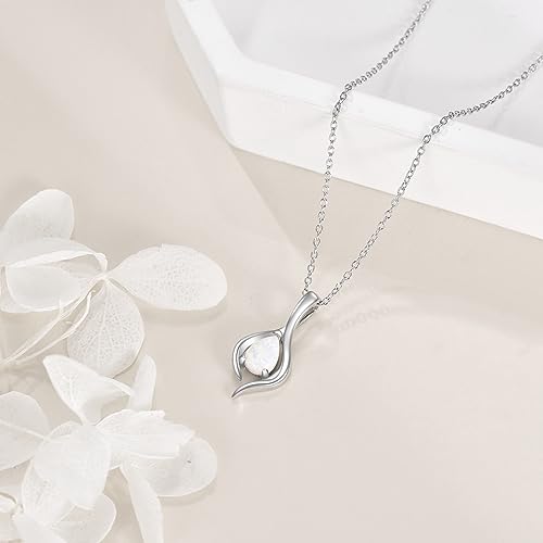 VONALA Sterling Silver Necklace Moss Agate/Turquoise/Larimar/Aquamarine/Opal/Black Onyx/Rose Quartz/Moonstone Pendant Teardrop Necklace Jewelry Gift for Women - style: Opal