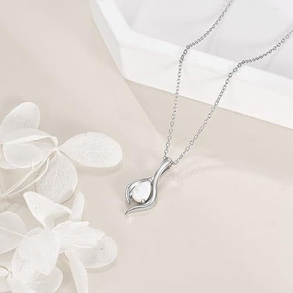 VONALA Sterling Silver Necklace Moss Agate/Turquoise/Larimar/Aquamarine/Opal/Black Onyx/Rose Quartz/Moonstone Pendant Teardrop Necklace Jewelry Gift for Women - style: Opal