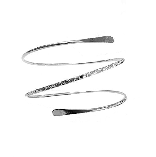 Upper Arm Cuff Bracelet Minimalist Armband for Women Fashion Jewelry | Coil Open Armlet Adjustable Bangle Trendy Layered Summer Jewelry Party Wedding Daily Wear Gift Dia 3.7" - color: Silver