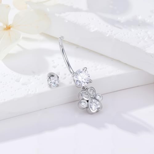 Belly Button Rings 925 Sterling Silver Belly Piercing Jewelry Hypoallergenic Navel Rings Gifts for Women - style: Pet Paw Print
