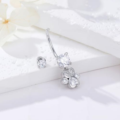Belly Button Rings 925 Sterling Silver Belly Piercing Jewelry Hypoallergenic Navel Rings Gifts for Women - style: Pet Paw Print