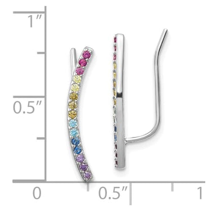 925 Sterling Silver 14k Gold Flash-plated Colorful Cubic Zirconia Ear Climbers - color: White