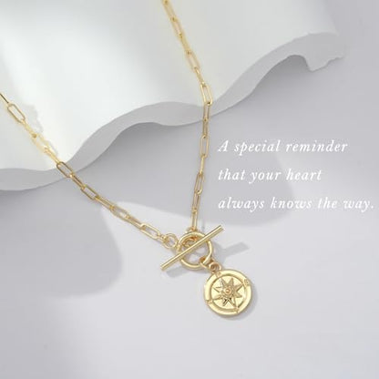 Gold Silver Necklace for Women, Dainty Cubic Zirconia Pendant | Teardrop CZ Charm, 14K Gold/Sterling Silver Plated, Adjustable Chain, Hypoallergenic & Waterproof Jewelry, Cute Trendy Gift - color: Gold-Compass/paperclip toggle chain