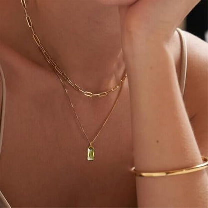 Dainty Gold Charm Necklaces for Women Non Tarnish, 14K Trendy Blue Green Cubic Zirconia Emerald Pendant Birthstone Necklaces Birthday Gifts for Women Waterproof Jewelry - color: 08-August(Peridot)