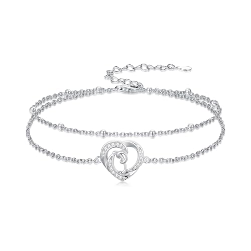 Dorunmo Initial Anklet 925 Sterling Silver Letter A-Z Layered Heart Anklet Beach Jewelry Birthday Gifts for Women - color: P