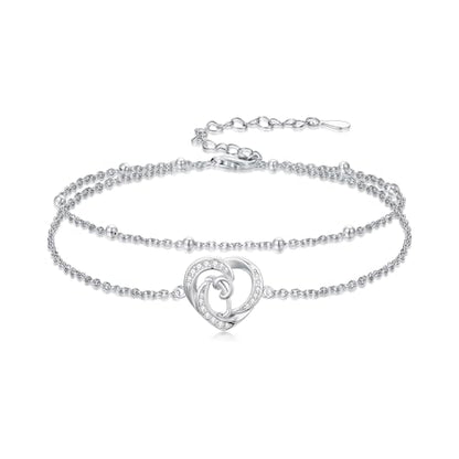 Dorunmo Initial Anklet 925 Sterling Silver Letter A-Z Layered Heart Anklet Beach Jewelry Birthday Gifts for Women - color: P