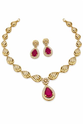 Antique Gold Plated Temple Jewellery Necklace Set with Earrings for Women, Traditional Indian Bridal Necklace Set, South Indian Choker Haram Style Jewellery Set, Ethnic Wedding Party Wear Necklace Set for Women - color: AD-Neck-126