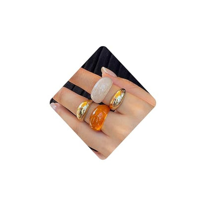 Chunky Gold Rings Set for Women Stacking Finger Knuckle Rings Silver Statement Ring Set Punk Jewelry - style: 144-4pcs